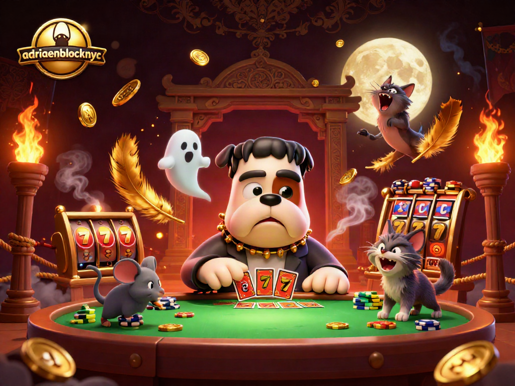 Engage in thrilling games at adriaenblocknyc with a vibrant, dynamic illustration of gaming elements.